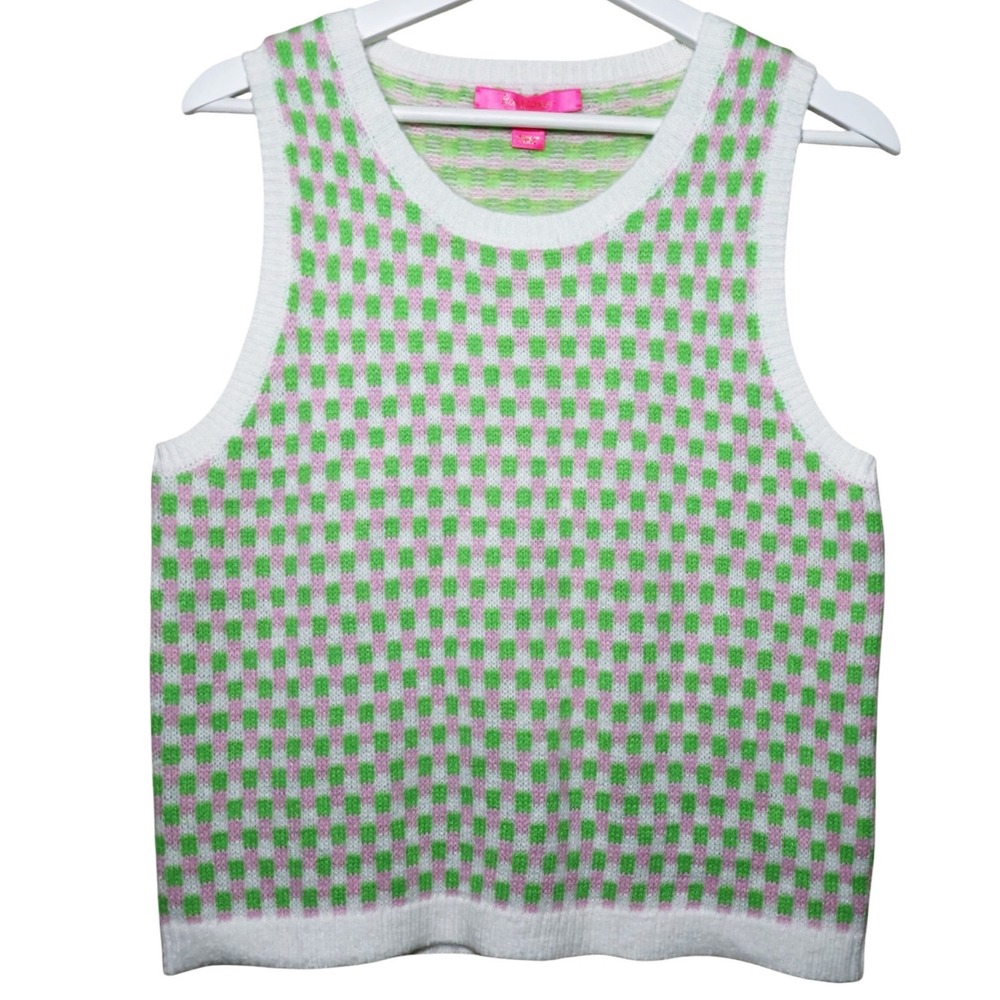 LILLY PULITZER Viera Sweater Set Orb Green Check Jacquard Size Medium - Picture 3 of 14